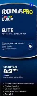RONA Elite Interior paint & primer 3.78- L offer