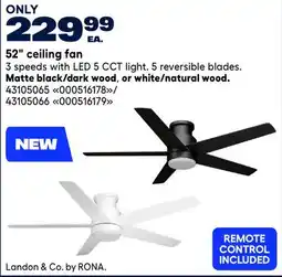 RONA 52 ceiling fan Matte black/dark wood, or white/natural wood offer
