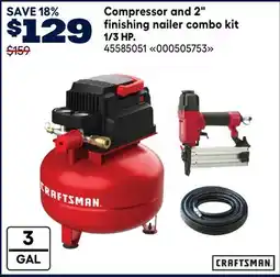 RONA Craftsman Compressor and 2 finishing nailer combo kit 1/3 HP offer