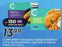 Sobeys COMPLIMENTS Breaded or Battered Haddock, Cod, Sole or Salmon Fillets offer