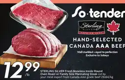 Sobeys Fresh Boneless Inside Round Oven Roast or Family Size Marinating Steak offer