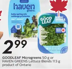 Sobeys GOODLEAF Microgreens 50 g or HAVEN GREENS Lettuce Blends 113 g offer