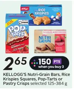Sobeys KELLOGG'S Nutri-Grain Bars, Rice Krispies Squares, Pop-Tarts or Pastry Crisps offer