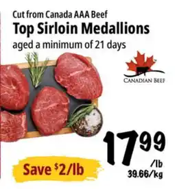Farm Boy Cut from Canada AAA Beef Top Sirloin Medallions offer