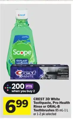 Foodland CREST 3D White Toothpaste, Pro-Health Rinse or ORAL-B Toothbrushes offer