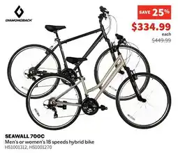 Sports Experts DIAMONDBACK SEAWALL 700C Men's or women's 18 speeds hybrid bike offer