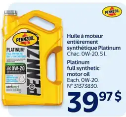 Walmart PENNZOIL Platinum full synthetic motor oil offer