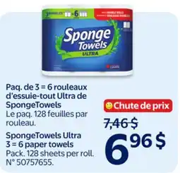 Walmart SpongeTowels Ultra 3 = 6 paper towels offer