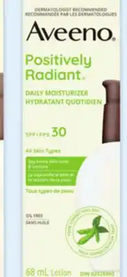 Walmart Aveeno Positively Radiant daily moisturizer SPF 30 68mL or SPF 15 offer