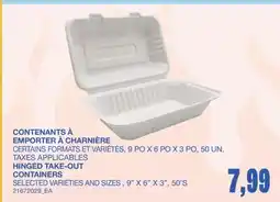 Wholesale Club CONTENANTS À EMPORTER À CHARNIÈRE, 9PO X 6PO X 3PO, 50 UN offer