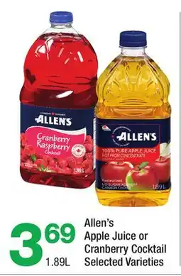 Highland Farms Allen's Apple Juice or Cranberry Cocktail offer