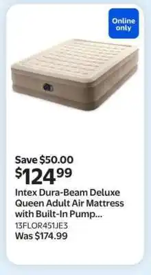 Walmart Intex Dura-Beam Deluxe Queen Adult Air Mattress with Built-In Pump offer