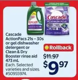 Walmart Cascade ActionPacs or Gel Dishwasher Detergent offer