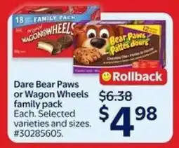 Walmart Dare Bear Paws or Wagon Wheels Family Pack offer