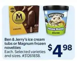Walmart Ben & Jerry's Ice Cream Tubs or Magnum Frozen Novelties offer