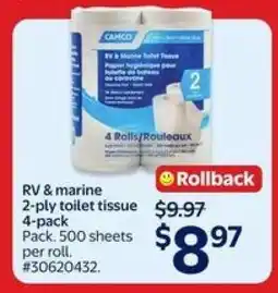 Walmart RV & marine 2-ply toilet tissue 4-pack offer