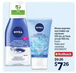 Walmart Nivea express eye make-up remover or face scrub offer