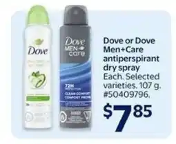 Walmart Dove or Dove Men+Care Antiperspirant Dry Spray offer