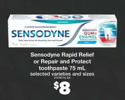 Real Canadian Superstore Sensodyne Rapid Relief or Repair and Protect Toothpaste offer