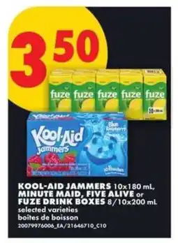 No Frills Kool-Aid Jammers, Minute Maid, Five Alive, or Fuze Drink Boxes offer