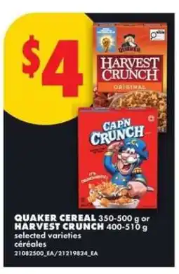 No Frills Quaker Cereal or Harvest Crunch offer