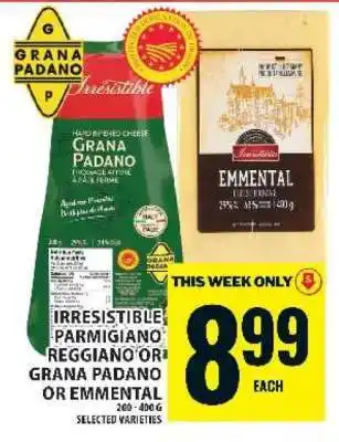 Food Basics Irresistible Parmigiano Reggiano or Grana Padano or Emmental offer