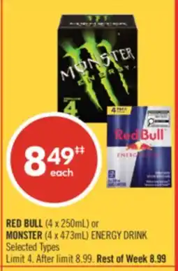 Shoppers Drug Mart RED BULL 4 x 250mL or MONSTER 4 x 473mL ENERGY DRINK offer