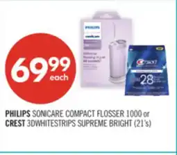 Shoppers Drug Mart PHILIPS SONICARE COMPACT FLOSSER 1000 OR CREST 3DWHITESTRIPS SUPREME BRIGHT (21's) offer