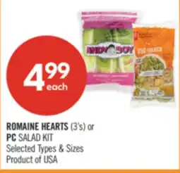 Shoppers Drug Mart ROMAINE HEARTS 3's OR PC SALAD KIT offer