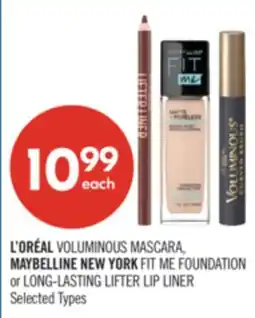 Shoppers Drug Mart L'ORÉAL VOLUMINOUS MASCARA, MAYBELLINE NEW YORK FIT ME FOUNDATION or LONG-LASTING LIFTER LIP LINER offer