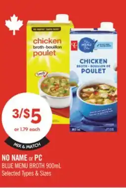 Shoppers Drug Mart NO NAME or PC BLUE MENU BROTH offer