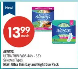 Shoppers Drug Mart ALWAYS ULTRA THIN PADS offer