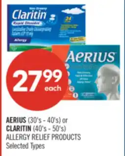 Shoppers Drug Mart AERIUS (30's - 40's) or CLARITIN (40's - 50's) ALLERGY RELIEF PRODUCTS offer
