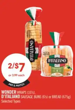Shoppers Drug Mart WONDER WRAPS (10's), D'ITALIANO SAUSAGE BUNS (6's) or BREAD (675g) offer