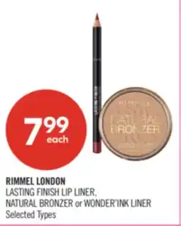 Shoppers Drug Mart RIMMEL LONDON LASTING FINISH LIP LINER, NATURAL BRONZER or WONDER'INK LINER offer