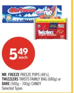 Shoppers Drug Mart MR. FREEZE FREEZE POPS (48's), TWIZZLERS TWISTS FAMILY BAG (680g) or DARE (500g - 700g) CANDY offer