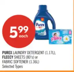 Shoppers Drug Mart PUREX LAUNDRY DETERGENT (1.17L), FLEECY SHEETS (80's) or FABRIC SOFTENER (1.36L) offer