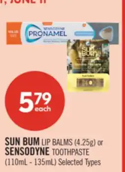 Shoppers Drug Mart SUN BUM LIP BALMS (4.25g) or SENSODYNE TOOTHPASTE (110mL - 135mL) offer