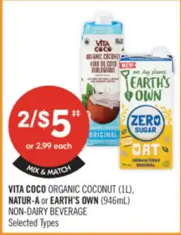 Shoppers Drug Mart VITA COCO ORGANIC COCONUT (1L), NATUR-A or EARTH'S OWN (946mL) NON-DAIRY BEVERAGE offer