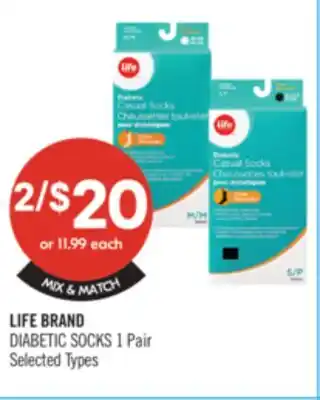 Shoppers Drug Mart LIFE BRAND DIABETIC SOCKS 1 Pair offer
