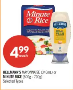 Shoppers Drug Mart HELLMANN'S MAYONNAISE (340mL) or MINUTE RICE (600g - 700g) offer