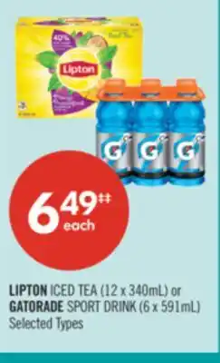 Shoppers Drug Mart LIPTON ICED TEA (12 x 340mL) or GATORADE SPORT DRINK (6 x 591mL) offer