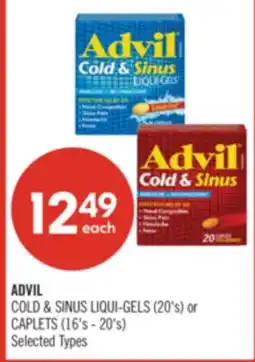 Shoppers Drug Mart ADVIL COLD & SINUS LIQUI-GELS (20's) or CAPLETS (16's - 20's) offer