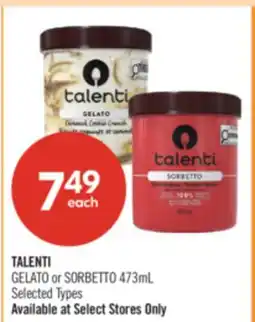 Shoppers Drug Mart TALENTI GELATO or SORBETTO offer