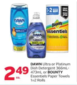 Rexall DAWN Ultra or Platinum Dish Detergent 366mL-473mL or BOUNTY Essentiels Paper Towels 1 = 2 Rolls offer