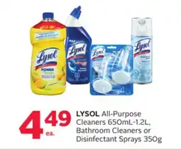 Rexall LYSOL All-Purpose Cleaners 650mL-1.2L, Bathroom Cleaners or Disinfectant Sprays 350g offer