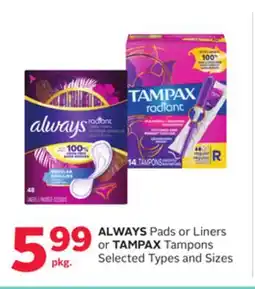 Rexall ALWAYS Pads or Liners or TAMPAX Tampons offer
