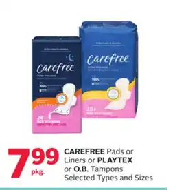 Rexall CAREFREE Pads or Liners or PLAYTEX or O. B. Tampons offer