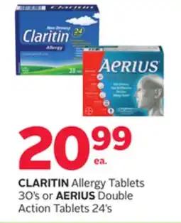 Rexall CLARITIN Allergy Tablets 30' s or AERIUS Double Action Tablets 24' s offer