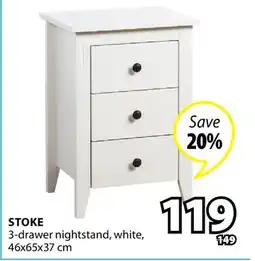 JYSK STOKE 3-drawer nightstand offer